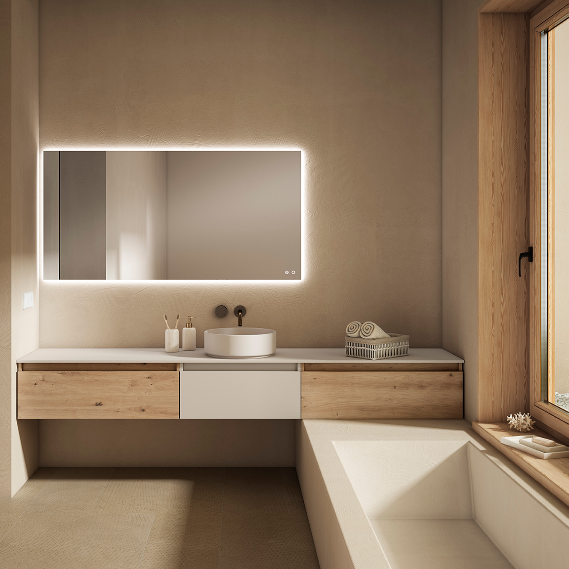 Conjunto mueble de baño de Viso Bath Silk suspendido 2 cajones color ceniza  mate - Maison de Luxe