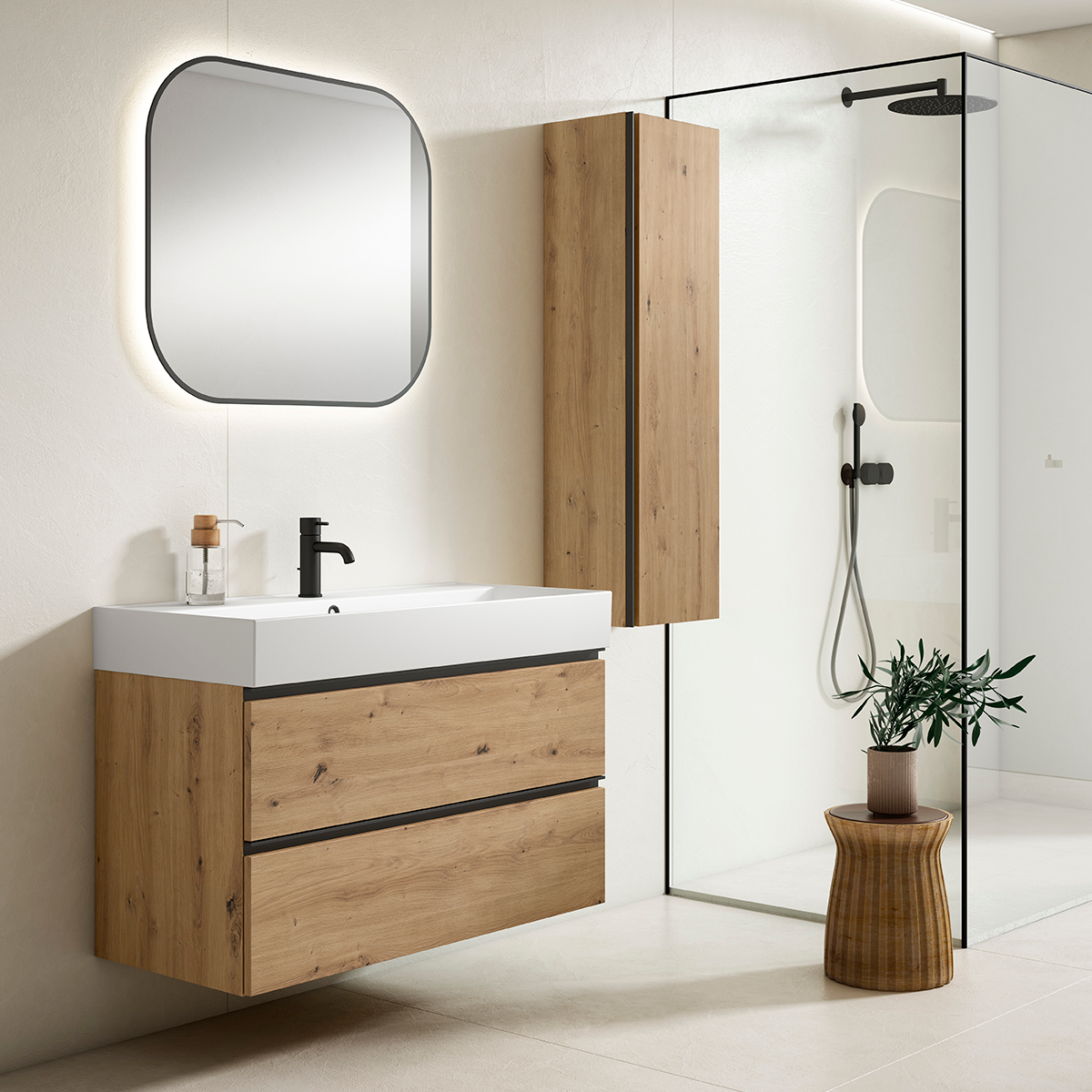 Lavabo de baño con mueble colgante con diseño moderno